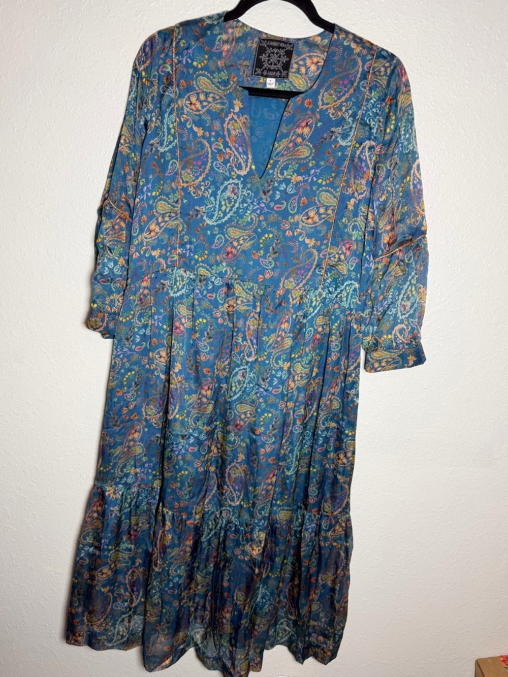 Johnny Was Teal Paisley Print Midi Dress